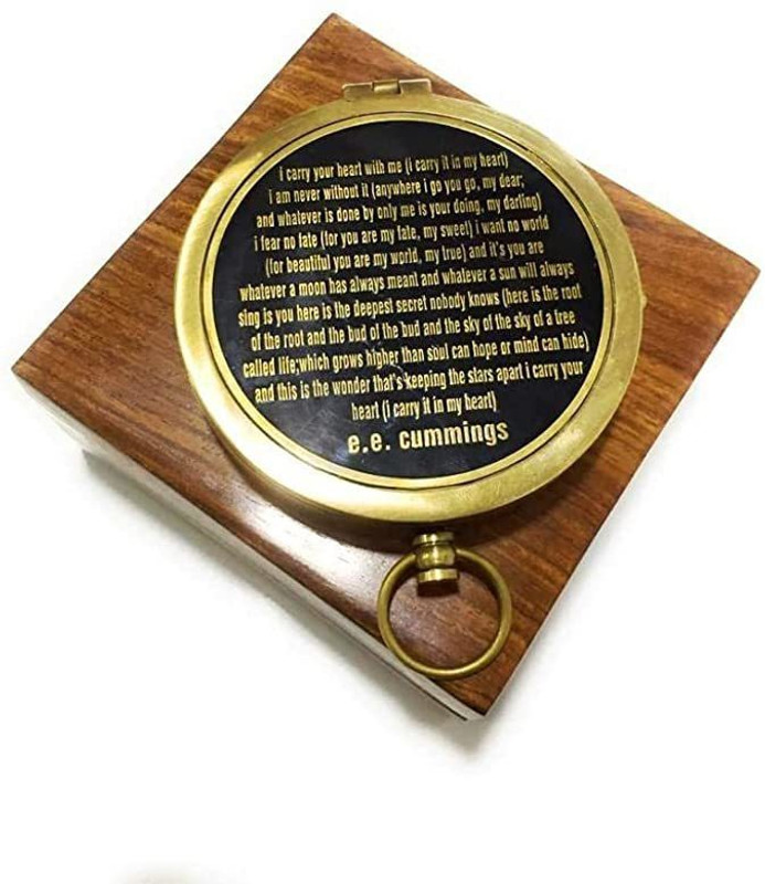 MCC Antique Brass Made Compass with Beautiful Wooden Box Compass(Brown)