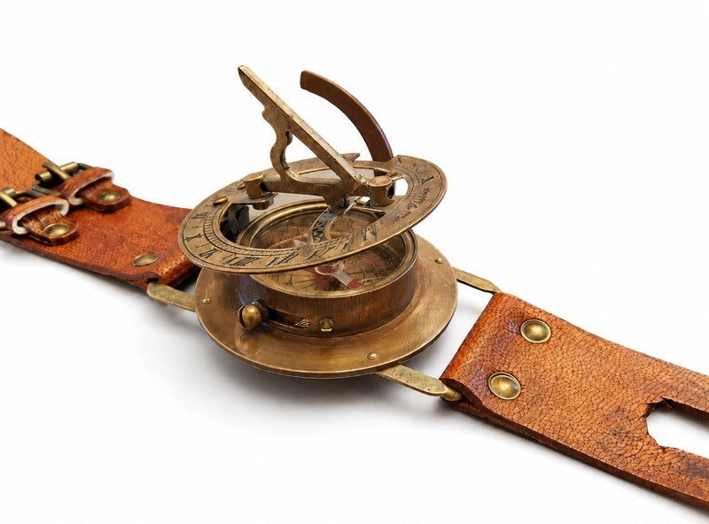 MSSI SUNDIAL WATCH WITH LETHER STRAP _01 Compass(Brown)