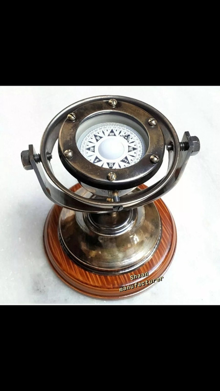 Shaan Manufacturer Vintage Ship Compass Binnacle Gimbals Floating Dial Nautical Marine Decor Compas Compass(Gold, Brown)