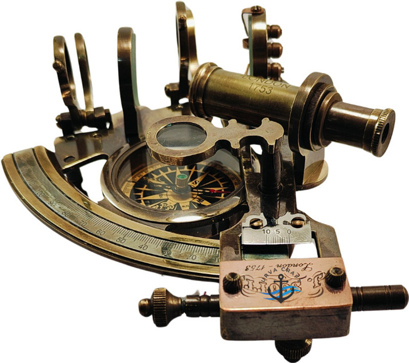 URVA CRAFT Handmade Brass Marine Sextant Compass, Nautical Navigation Instrument & Compass Compass(Brown)