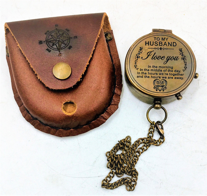 Ascent India To My Husband Brass Compass chain nautical with Leather cover gift Compass(Brown)