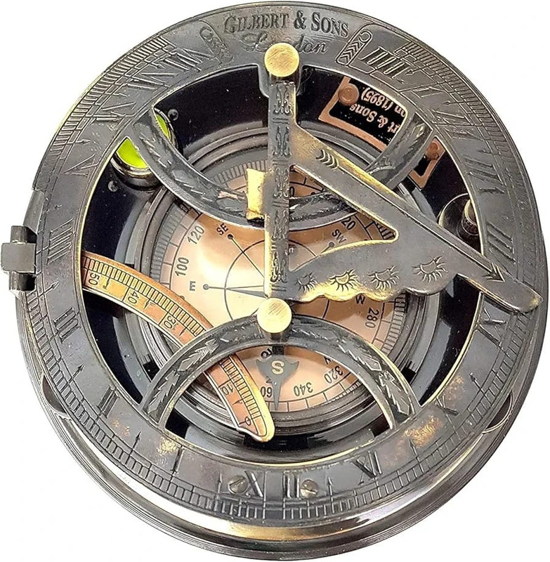 AUNTIQUEINDIA 5 inches Large Sundial Compass Compass(Brown)