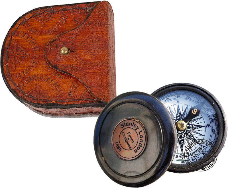 Stark Export House Brass Antique 2 Inch Sundial Compass WITH LEARTHER BOX TZQB Compass(Black)
