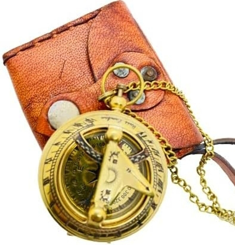 AUNTIQUEINDIA Antique Brass Pocket Sundial Compass(Gold)
