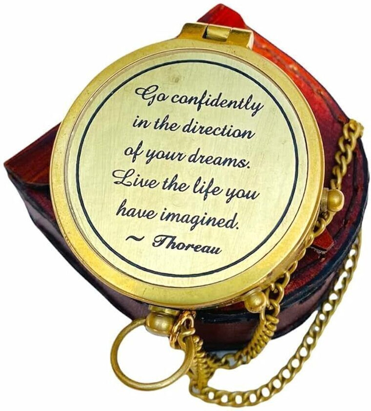 APAX Nautical Brass Thoreau's Go Confidently Compass With Leather Case| Directional Compass(Brown)