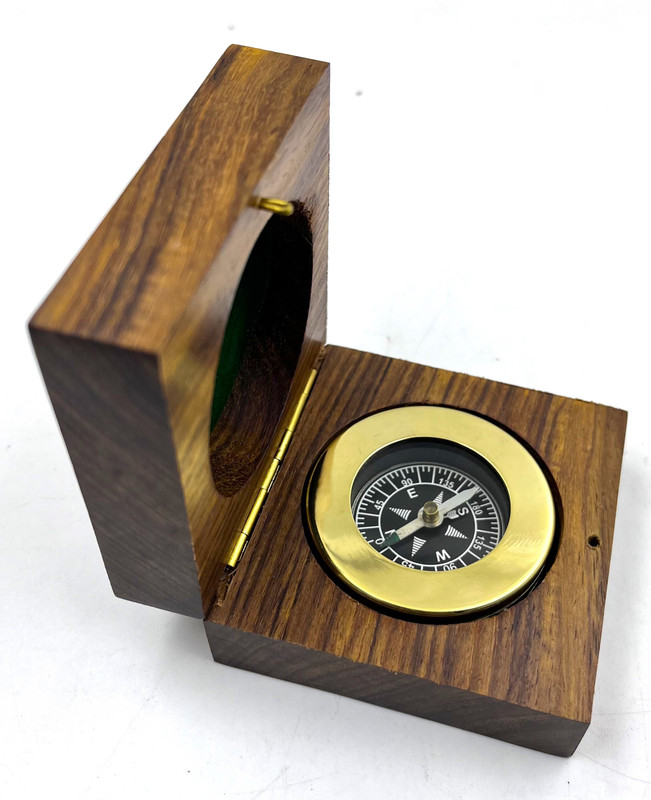 Ascent India Brass Paperweight Compass Nautical w/Rosewood Box 2.5" Compass(Gold)