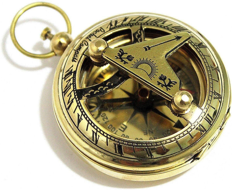 AZUROX Brass Sundial Compass - Handheld Nautical Pocket Compass for Direction & Time Compass(Gold)