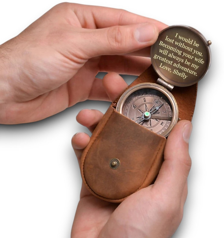 Ascent India Personalized Pocket Compass Brass Nautical with Leather Cover Birthday Gift Compass(Brown)