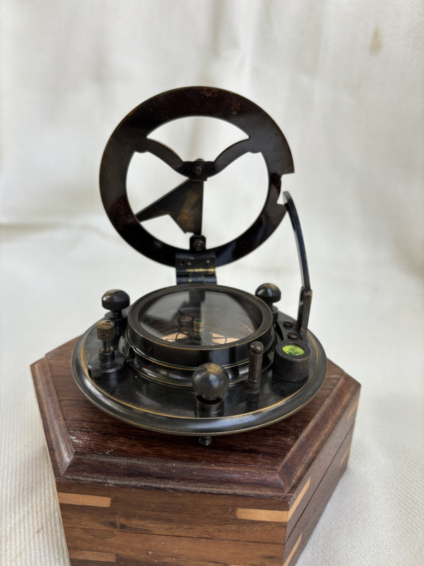 AKKI Gilbert Brass Sundial Compass with Wooden Box Compass(Brown, Gold)