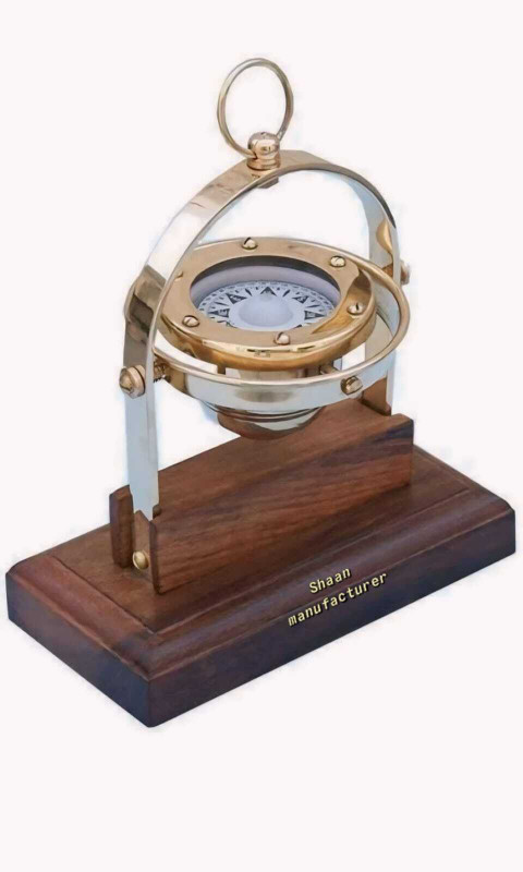 Shaan Manufacturer Vintage Brass Gimbal Compass, Nautical Compass, Compass(Gold, Brown)