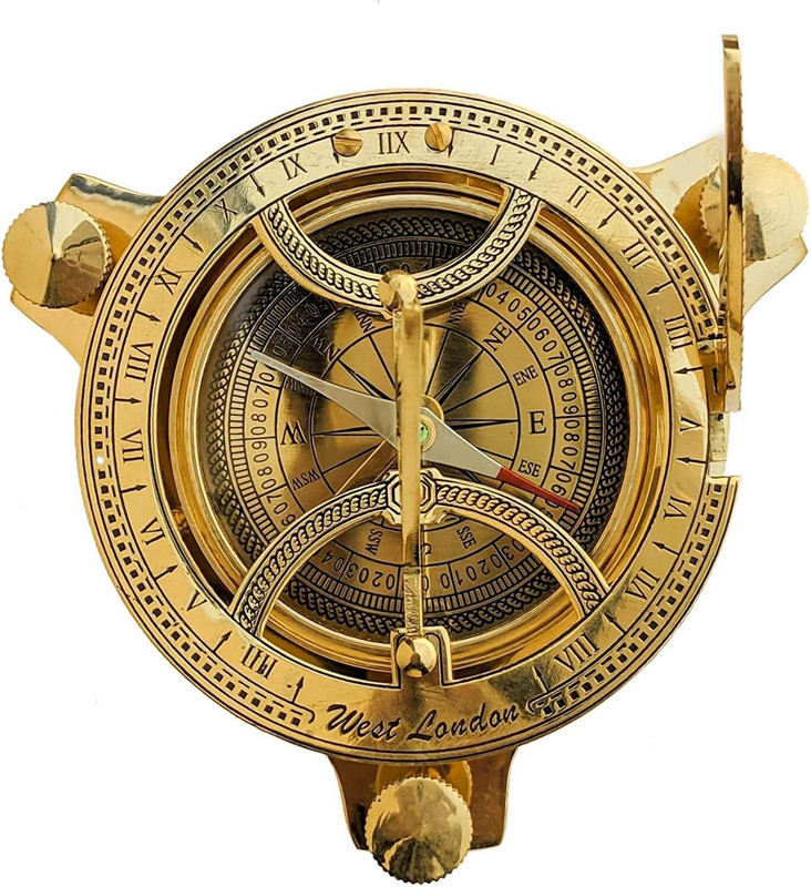 APAX Triangle Brass Nautical Sundial Compass Decorative Vintage Gift Compass(Brown, Gold)