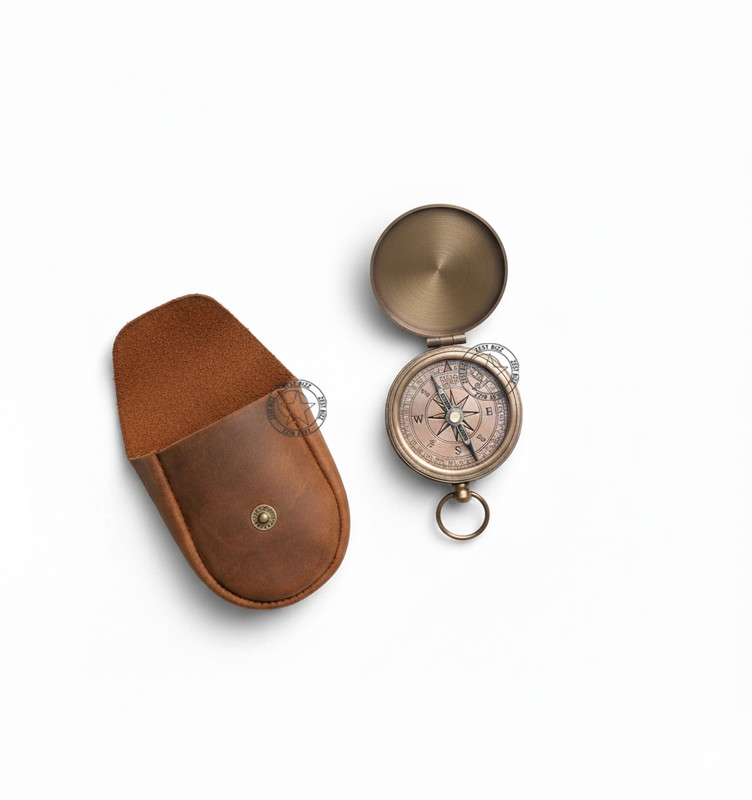 ZEST BIZZ Brass Compass Marine Pocket Compass 2 inch with Leather Box FDRE Compass(Brown)