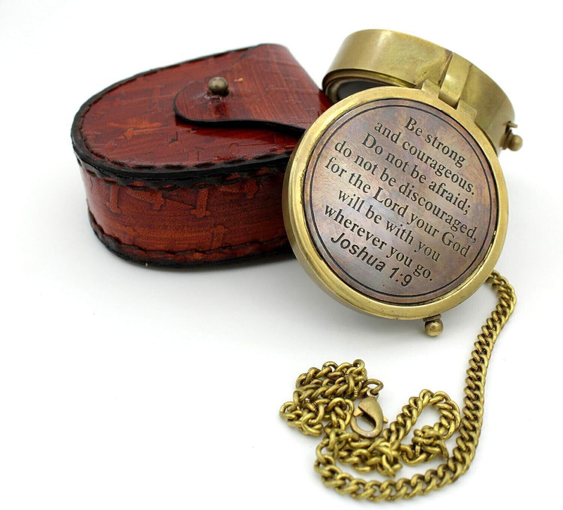 APAX Nautical Brass Be Strong Compass | Joshua 1 9 Engraved Gift Item Compass(Brown)