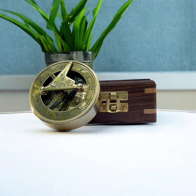 Brass Enclave Personalized Sundial Drum Compass – Custom Engraved Brass Compass | Unique Gift Compass(Gold)