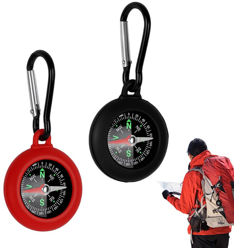 ELEPHANTBOAT 2 Pack Mini Compass with Carabiner Clip for Outdoor Navigation Mixed Colors Compass(Multicolor)