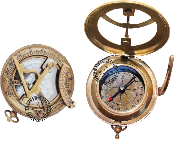 Stark Export House Brass 3 Inch Sundial Compass with Wood Box Great Antique Gift Compass(Brown)
