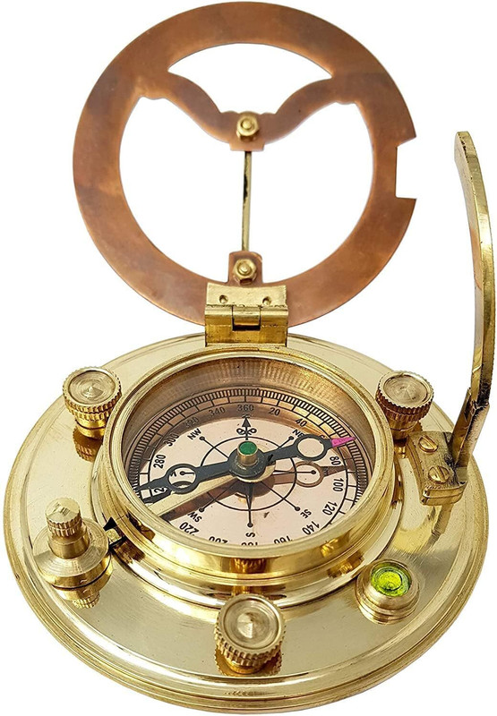 akku Copper Sundial Compass Nautical Marine Boat Sun Clock, Suitable Camping Compass(Gold)