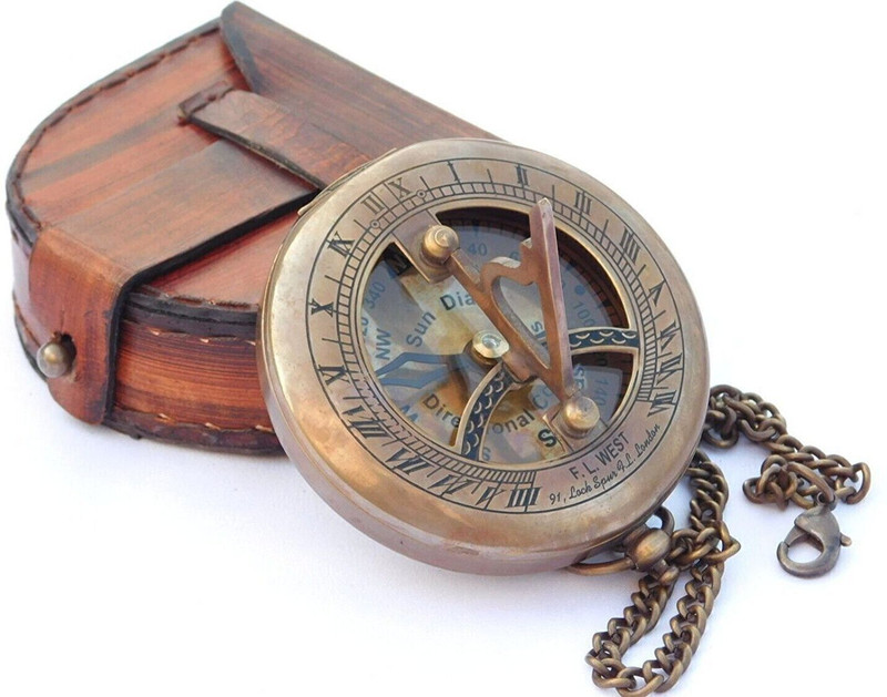 APAX Nautical Brass Sundial Push Button Compass | Pocket Sundial Compass|Navigational Compass(Brown)