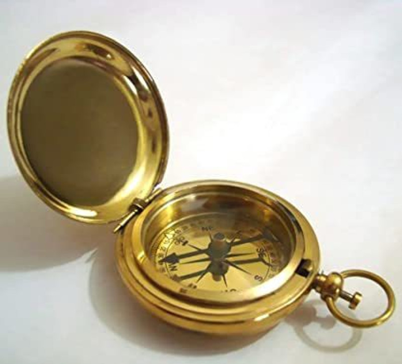 SUA Brass Push Button Pocket Compass (Polish Brass_2 Inch) Compass(Brown)