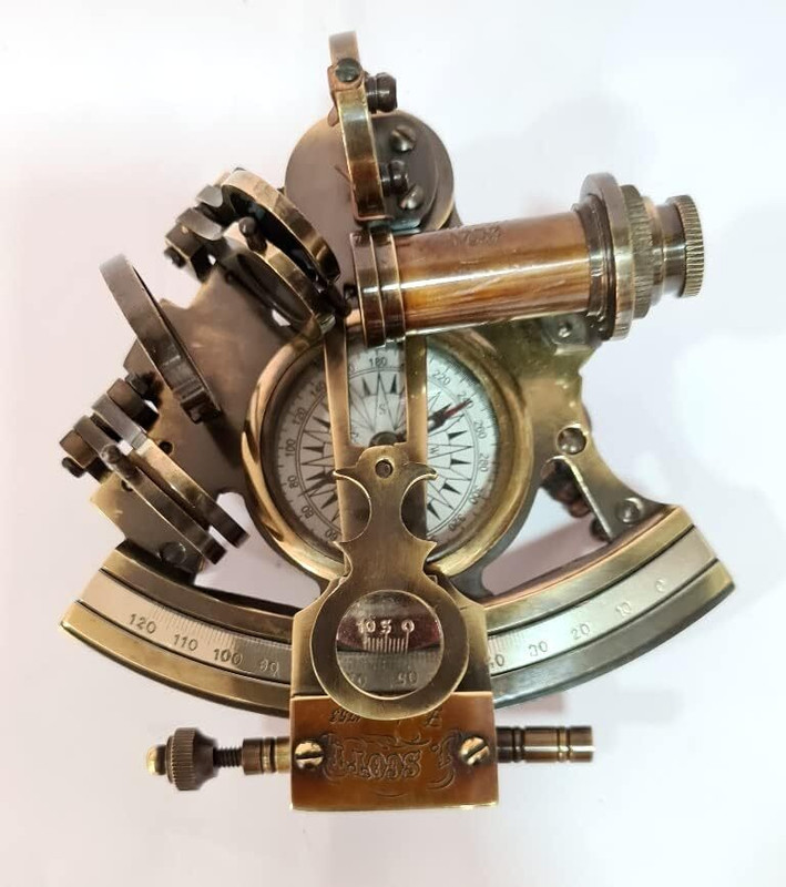 TKH Vintage Sextant 5"L x 5"W Telescope Brass Antique Compass(Brown)