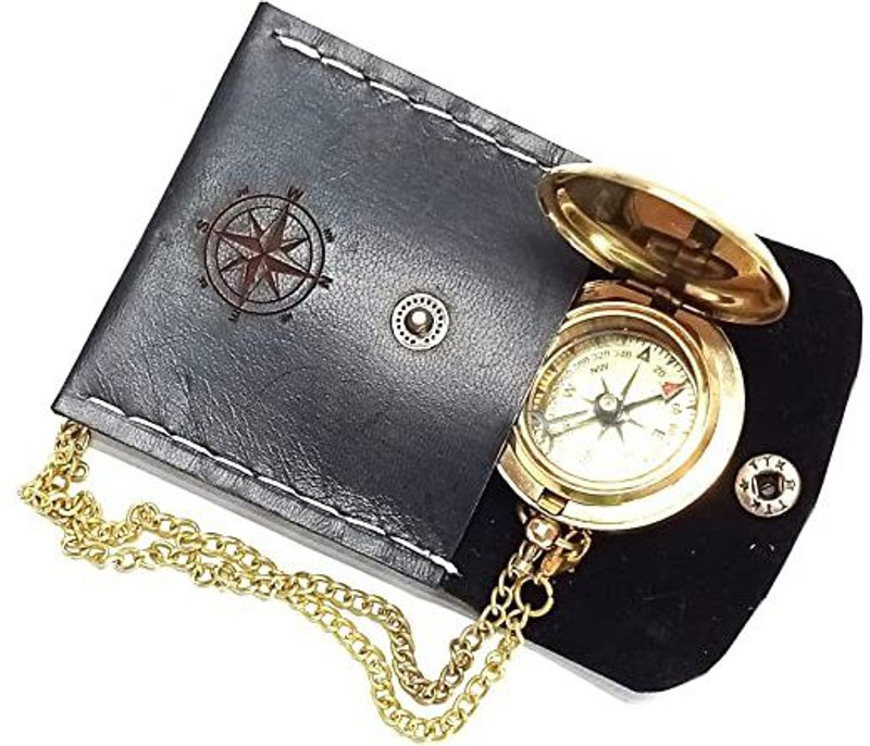 SHREE SIDDHI VINAYAKINFO WORLD Nautical Vintage Compass Solid Brass Compass In A Black Leather Case Compass(Gold)