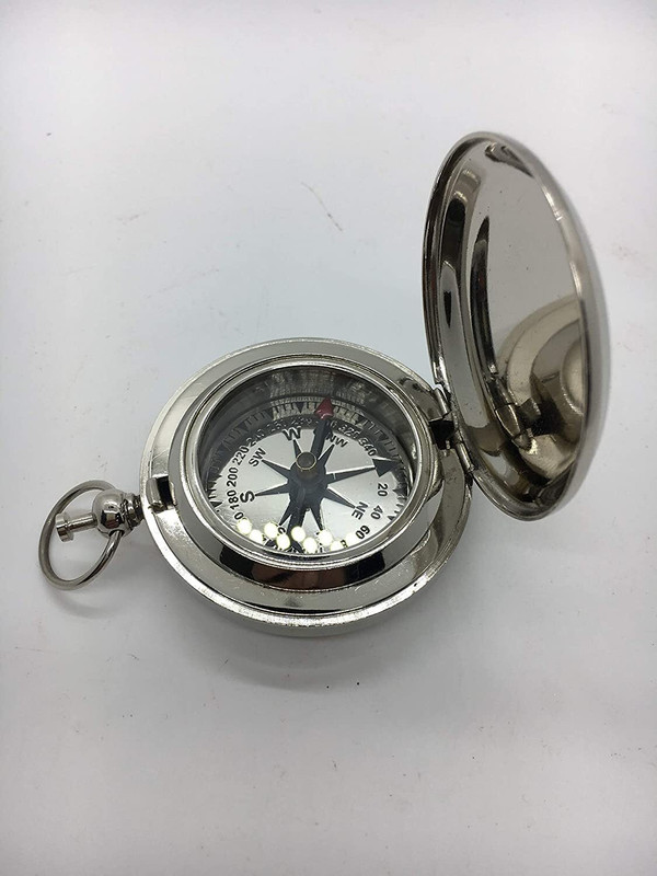 akku Brass Push Button Compass Chrome Finish Pocket Compass 2 Inche Compass(Silver)