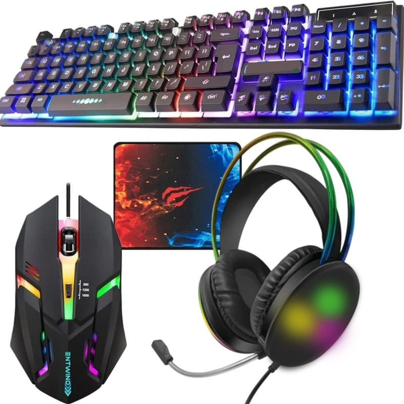ENTWINO 4-in-1 Gaming Wireless Mouse and Keyboard, Headphone & Mouse pad combo set Combo Set Designed for Gaming(Black)
