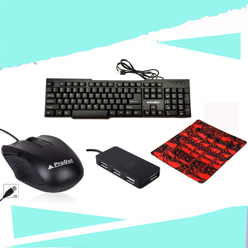 PRODOT KEYBOARD,MOUSE,USB HUB,MOUSE PAD COMBO PACK Combo Set Designed for Gaming(Multicolor)