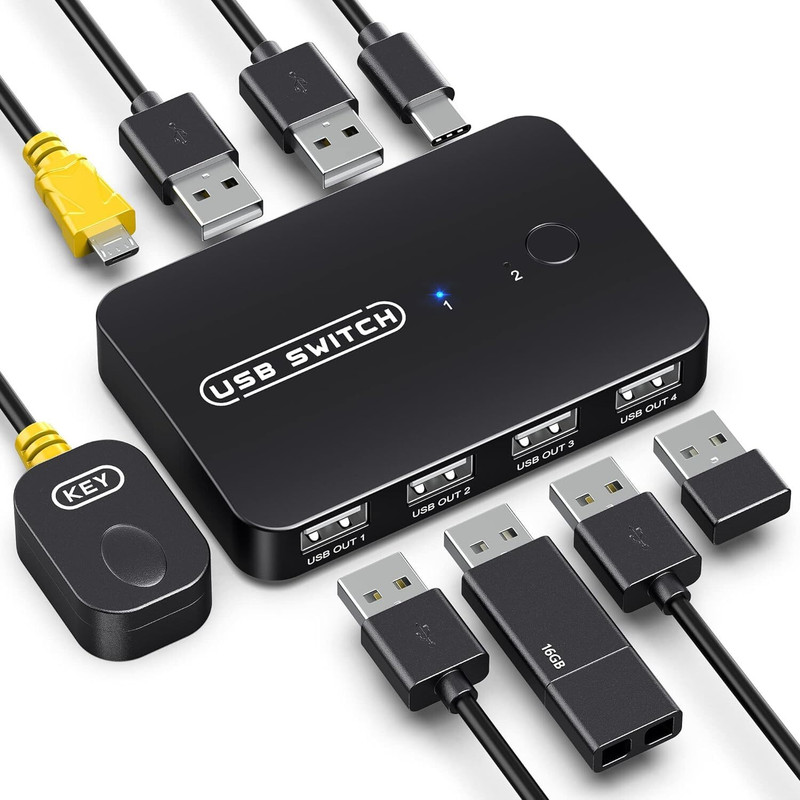 Tobo USB Switch Selector 2 Computers Sharing 4 USB Devices, 2.0 USB Devices,TD-1157H Combo Set Designed for Gaming(Black)