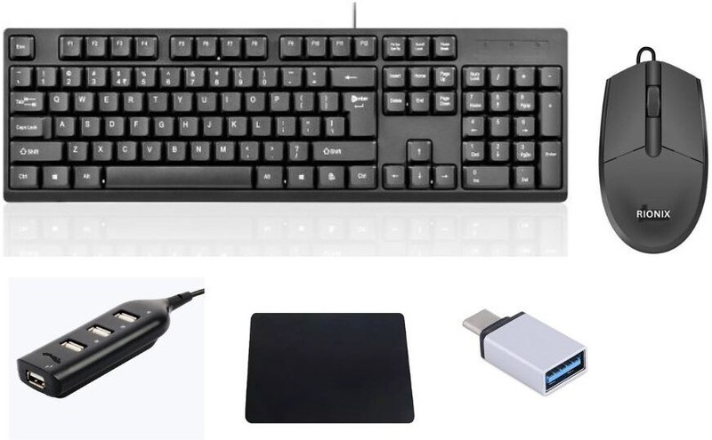 RIONIX FusionX-51 Gaming Keyboard + Mouse + USB Hub + Type-C Converter Combo Combo Set Designed for Gaming(Black)