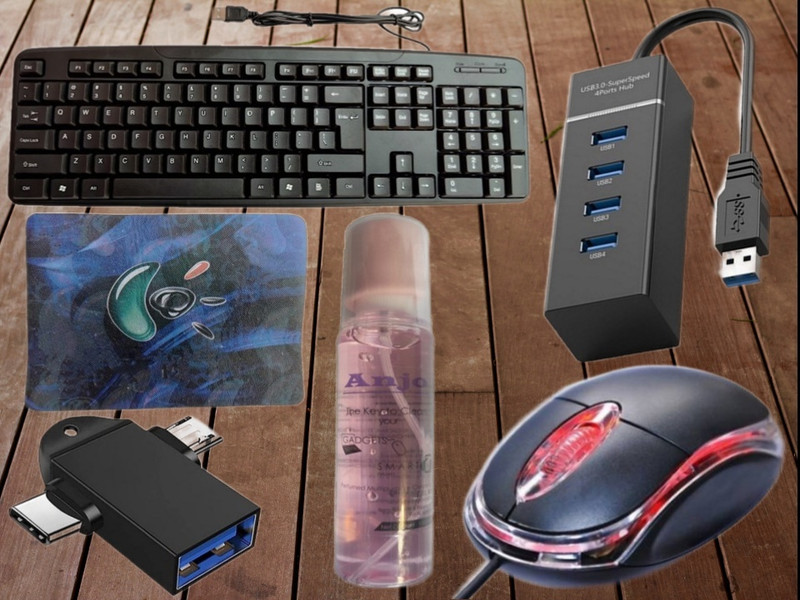 ANJO USB Keyboard, LED Wired Mouse, Pad, OTG Type C & Micro OTG 5 in 1 Combo Set Designed for Gaming(White, Black)