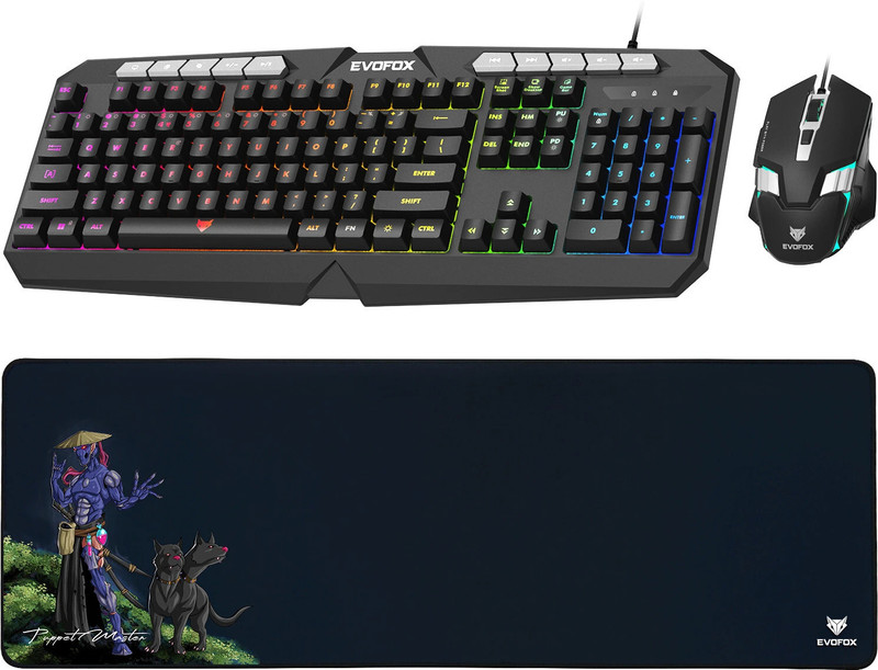 EVOFOX Deathray V2 3 in 1 Gaming Keyboard, Mouse and Extended Deskpad Combo Set Designed for Gaming(Black)
