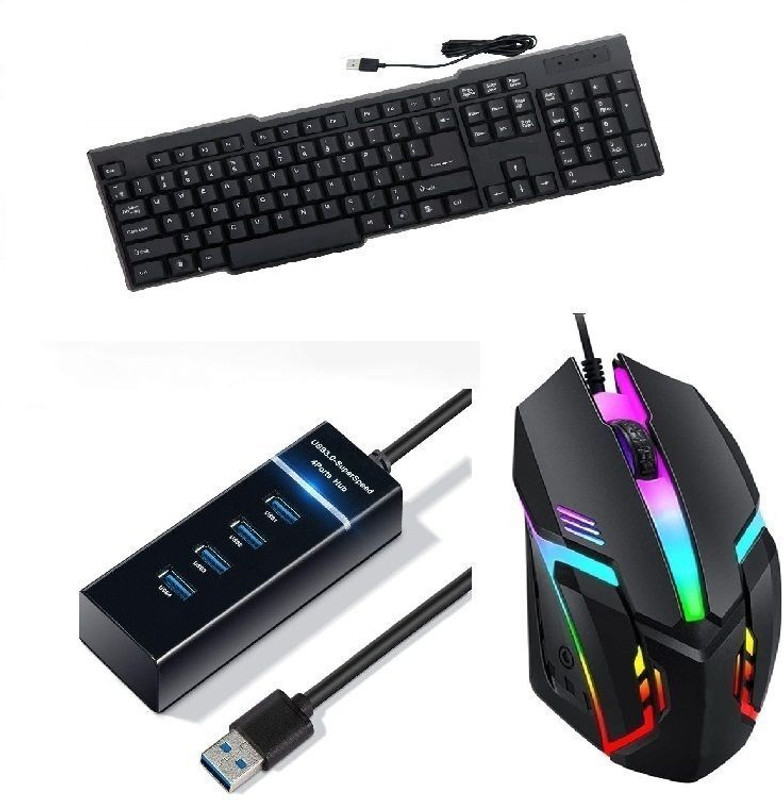 PRODOT 3 IN 1 COMBO WITH KEYBOARD , MOUSE , USB HUB Combo Set Designed for Gaming(Black)