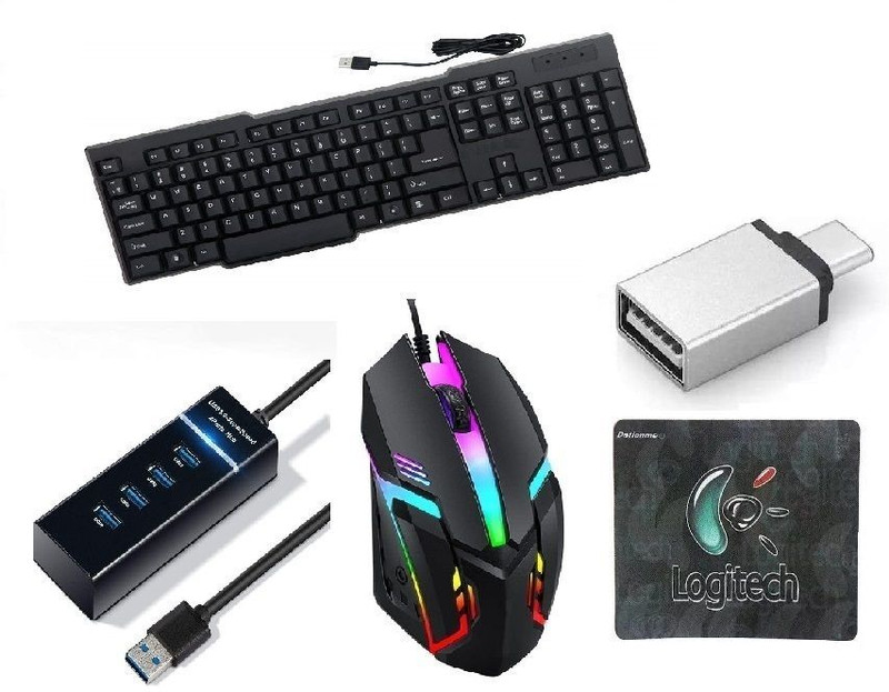 Di Innovating Technology DI 5 COMBO OF ( KEYBOARD, RGB MOUSE, HUB, MOUSEPAD AND C TYPE OTG) Combo Set Designed for Gaming(Black)