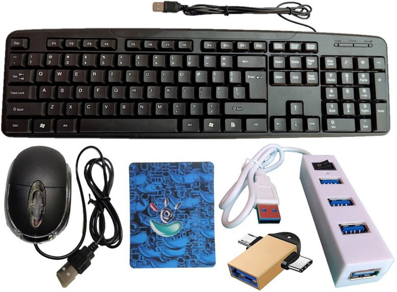 ANJO Wired USB Keyboard-Wired LED Mouse-Non Slip Mouse Pad-3.0 USB Hub Combo Set Designed for Gaming(Multicolor)