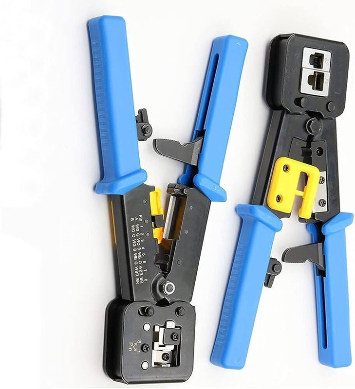 BALRAMA Heavy Duty RJ 45 Crimping Tool for Pass through Connector RJ11 & RJ45 Plugs Combo Set(Blue, Black)