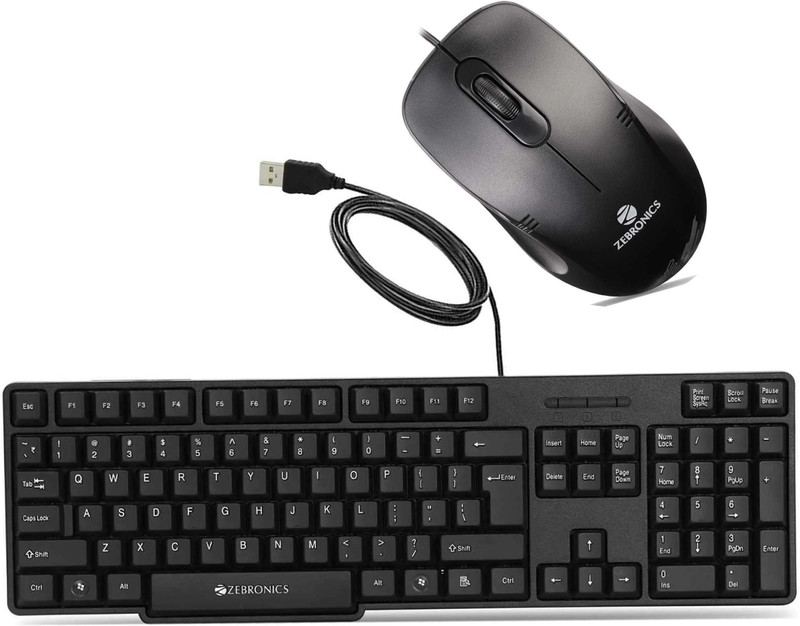 ZEBRONICS K20 Wired Keyboard, Rise Wired Optical Mouse and Mouse PAD Combo Set Designed for Gaming(Black)