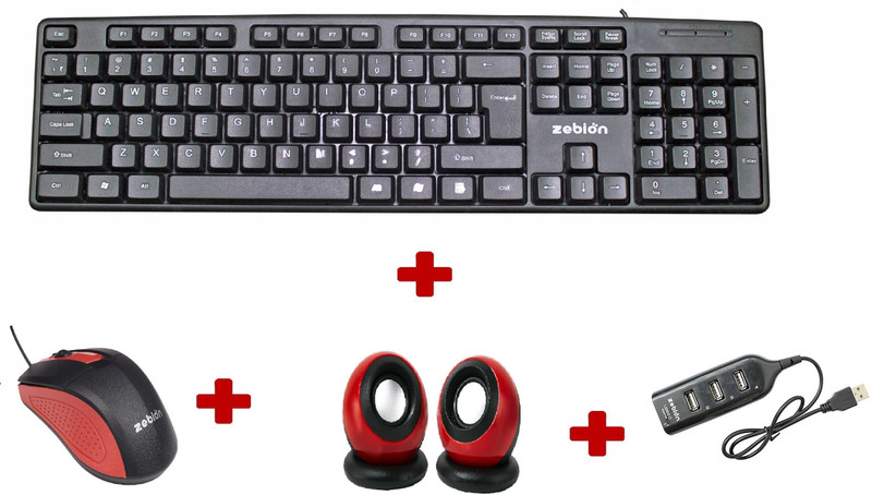 zebion K500 Keyboard + Z70+ Mouse + Pronto 101 USB Hub Combo Set(Black)