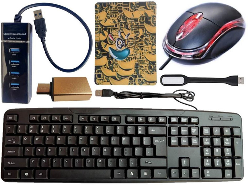 ANJO Wired USB Keyboard-Wired LED Mouse-Non Slip Mouse Pad-2.0 USB Hub-OTG Type C Combo Set Designed for Gaming(Multicolor)
