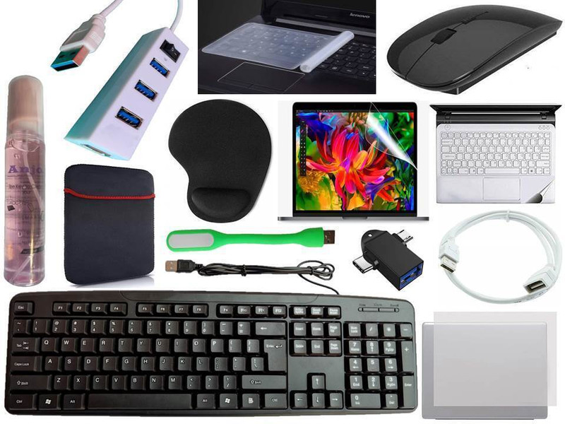 ANJO KeyboardWirelsMous-WrisPad-Hub-Cln-OTG2n1-Ext-LED-Skin-14.6iScrn&KeyGuard&Sleeve Combo Set Designed for Gaming(Multicolor)