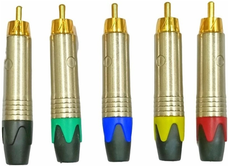 BALRAMA 5pc Metal Gold Plated RCA Pin Audio Video Speaker Male Connectors Jack AV Plug Straight TRS Patch Cable(7 cm in Length)