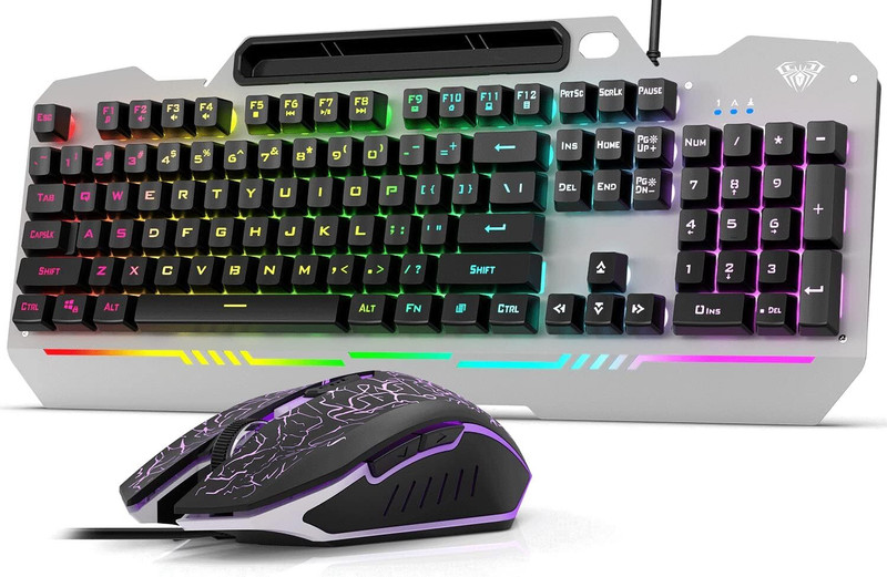 Aula T102 Wired USB Standard Gaming Keyboard Compatible with Desktop, Laptop, Mac T102 Gaming RGB backlit Keyboard with 7200 DPI, 6 buttons Gaming Mouse(Black)