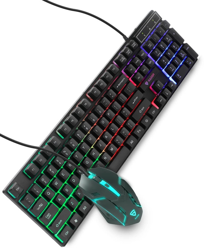RAEGR RapidGear X30 Wired Rainbow Backlight Keyboard and 1200 dpi Mouse Combo Set Designed for Gaming(Black)