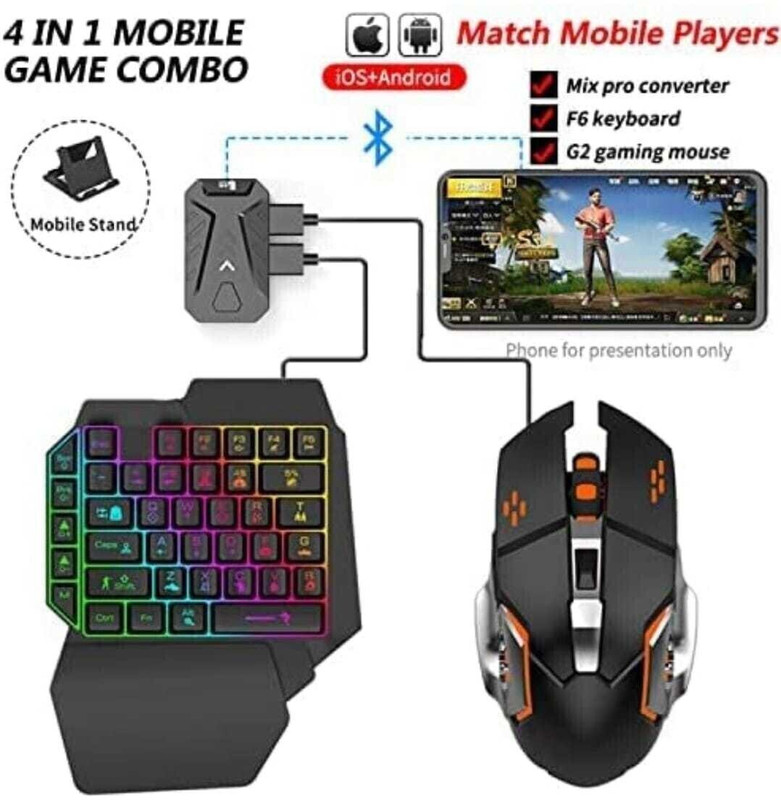 Confiavel Bluetooth Gaming Keyboard Mouse Convertor For Smartphone 4 in 1 Mobile Game Combo Set Designed for Gaming(Black)