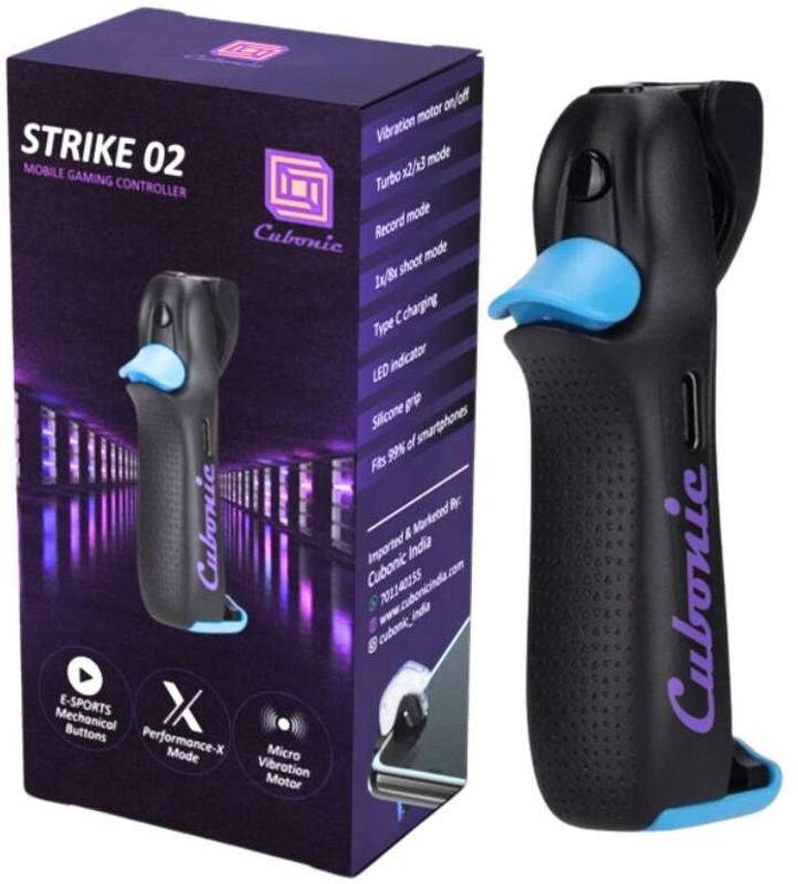 Cubonic Strike02 Gaming Capacitive Haptic Touch Rec-Turbo Mode Mobile Trigger Controller Combo Set Designed for Gaming(Black, Blue)