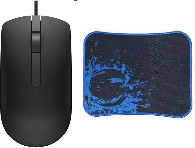 DELL MS116 USB Wired Mouse & Mousepad Combo Set(Black, Blue)