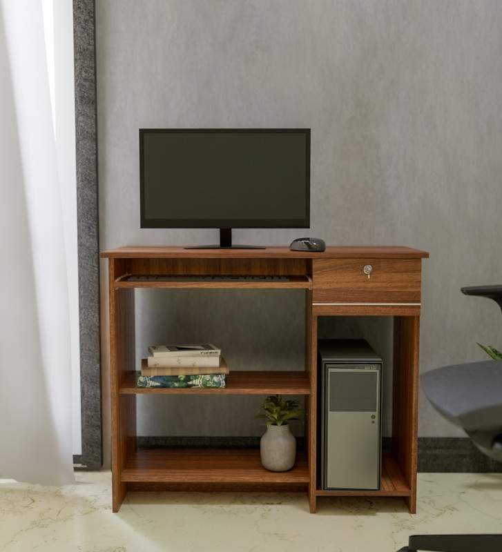NEUDOT BINGO Engineered Wood Computer Desk(Straight, Finish Color - TEAK, Knock Down)