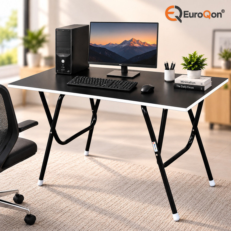 EuroQon Workstation Foldable Engineered Wood Computer Desk(Modular, Finish Color - Black, Pre-assembled)