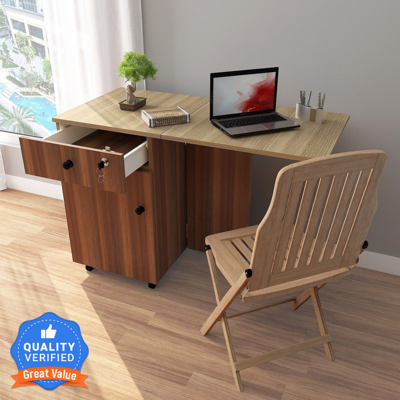 Studio Kook Smart Convertible Desk Engineered Wood Computer Desk(Modular, Finish Color - Walnut, Pre-assembled)