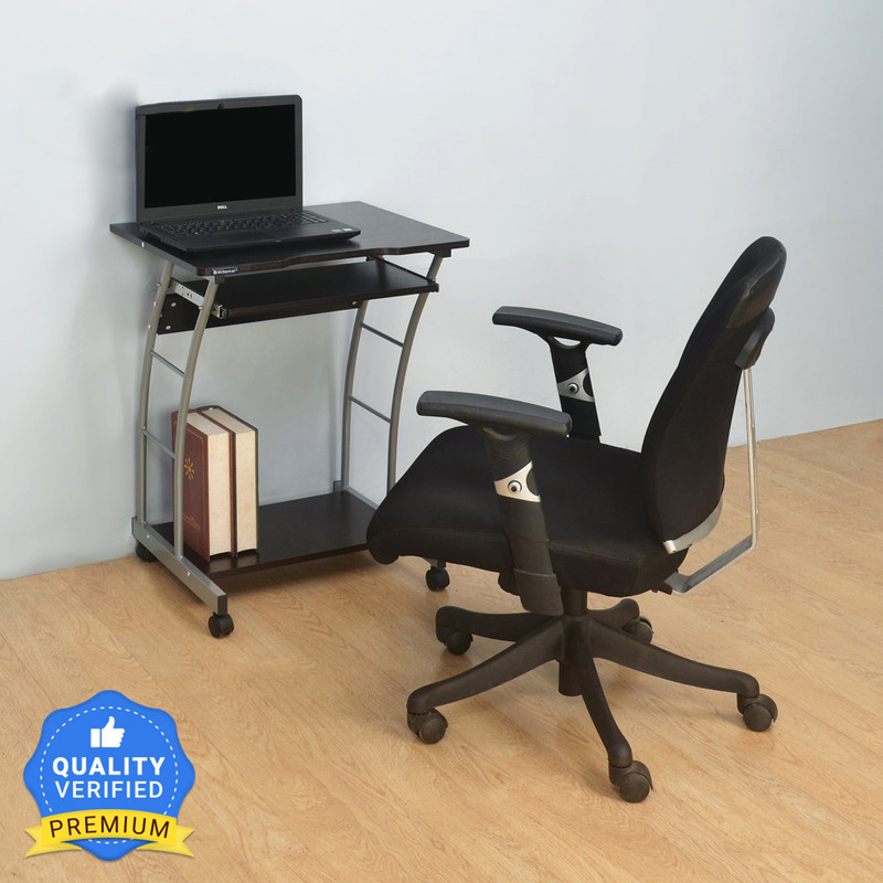Nilkamal Leo with 1 Shelves | Key Board Tray | Suitable for Home & Office | Engineered Wood Computer Desk(Straight, Finish Color - Black/Walnut, DIY(Do-It-Yourself))